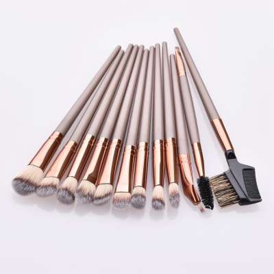 12pcs Eye Make Up Tools Customized Logo  Wood Handle Professional Makeup Brush Set